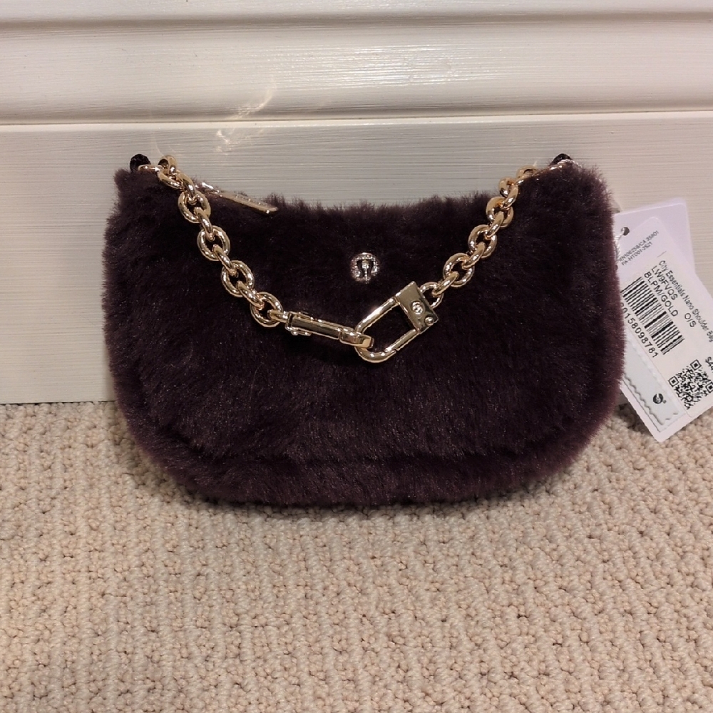 Lululemon City Essentials Nano Shoulder Bag Plush Fleece Black Plum/Gold NWT
